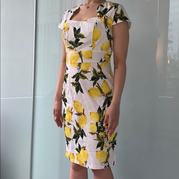 📌 NWT Grace Karin Retro Lemon Print Pencil Dress - Picture 1 of 8